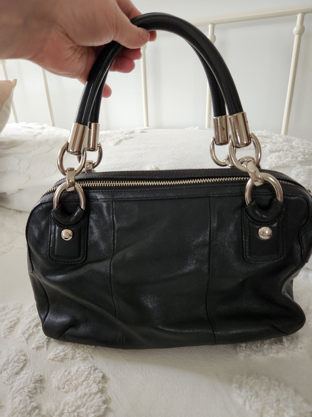 Coach Black Leather Kristin Satchel Handbag L1294-F22304 - Picture 7 of 15
